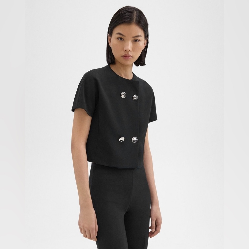 THEORY Double-Breasted Crop Top in Crepe - Picture 2 of 6